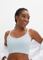 Biustonosz bustier bezszwowy Feel Comfort w prążek. Brązowe biustonosze bonprix, bez wzorów. Za 57.99 zł.