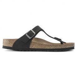Japonki damskie Birkenstock Gizeh Bfbc. Czarne klapki damskie Birkenstock, bez wzorów, z materiału, bez obcasa, bez zapięcia. Za 359.00 zł.
