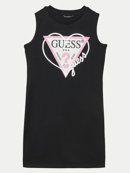Guess Sukienka codzienna J4RK38KA6W4 Czarny Regular Fit. Czarne sukienki dziewczęce Guess, z aplikacjami, z bawełny, bez ramiączek, proste. Za 99.99 zł.