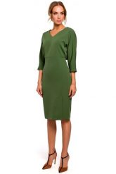 Sukienka elegancka ołówkowa zbluzowana góra i dekolt V zielona. Zielone sukienki damskie Sukienki.shop, bez wzorów, biznesowe, bez ramiączek. Za 229.00 zł.