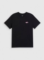 4F T-shirt loose z nadrukiem damski - czarny M. Czarne koszulki sportowe damskie 4F, m, bez wzorów, z bawełny, bez ramiączek, trekkingowe. Za 79.99 zł.