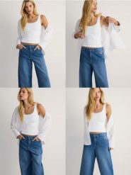 Jeansy wide leg baggy - niebieski. Niebieskie jeansy damskie Reserved. W wyprzedaży za 59.99 zł.
