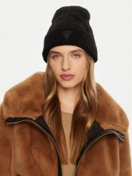 Guess Czapka AW5210 POL01 Czarny. Czarne czapki damskie Guess, na zimę, z aplikacjami, z materiału. Za 169.99 zł.