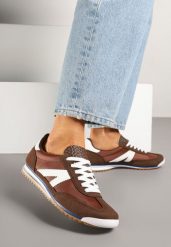 Brązowe Sneakersy Ozdobione Geometrycznym Wzorem Teroti. Brązowe obuwie sportowe damskie Born2be, z jeansu, bez zapięcia. Za 44.99 zł.
