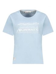 Geographical Norway Koszulka w kolorze błękitnym rozmiar: S. Niebieskie koszulki damskie Geographical Norway, s, bez wzorów, z bawełny, bez kołnierzyka, bez ramiączek. Za 48.28 zł.