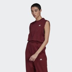 Koszulka damska Adidas Move Studio krótka top bordowa. Czerwone bluzki damskie Adidas, xs, bez wzorów, z bawełny, bez kołnierzyka, bez ramiączek. Za 92.00 zł.