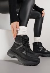 Czarne Sportowe Śniegowce Chunky na Platformie Ishweda. Czarne obuwie sportowe damskie Renee, z jeansu. Za 99.99 zł.