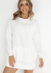 Biała Bluza z Kapturem Dagdere. Białe bluzy damskie Born2be, na jesień, m, bez wzorów, z dzianiny, z kapturem. Za 74.99 zł.