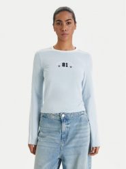 Guess Jeans Bluzka W6RI17 J1314 Błękitny Regular Fit. Niebieskie bluzki damskie Guess Jeans, xl, z aplikacjami, z bawełny, bez kołnierzyka, bez ramiączek. Za 169.99 zł.