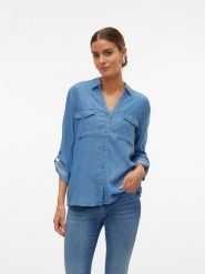 Vero Moda Bluzka w kolorze niebieskim rozmiar: S. Niebieskie bluzki damskie Vero Moda, s, bez wzorów, z lyocellu, bez kołnierzyka, bez ramiączek. Za 87.40 zł.