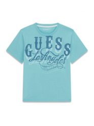 Guess T-Shirt L6GI13 K8HM4 Niebieski jasny Regular Fit. Niebieskie t-shirty i koszulki chłopięce Guess, z aplikacjami, z bawełny, bez kołnierzyka, bez ramiączek. Za 84.99 zł.
