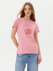 Guess T-Shirt E5GI03 K8G01 Różowy Regular Fit. Czerwone t-shirty damskie Guess, xl, z aplikacjami, z bawełny, bez kołnierzyka. Za 109.99 zł.