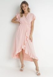 Różowa Sukienka Mailcon. Czerwone sukienki damskie Born2be, bez wzorów, eleganckie, bez ramiączek. Za 79.99 zł.