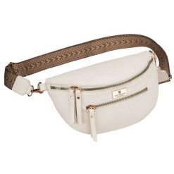 Saszetka damska ze skóry ekologicznej w jasnobeżowym kolorze, jednokomorowa Peterson PTN MIS-15. Brązowe nerki i saszetki damskie Peterson, bez wzorów, ze skóry ekologicznej. Za 74.99 zł.