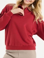 Bluza z kołnierzykiem - czerwony. Czerwone bluzy damskie Sinsay, l, bez wzorów, bez kaptura. Za 29.99 zł.