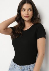Czarny Wiskozowy T-shirt w Klasycznym Stylu Belreti. Czarne t-shirty damskie Born2be, m, bez wzorów, z jeansu, bez kołnierzyka. Za 39.99 zł.