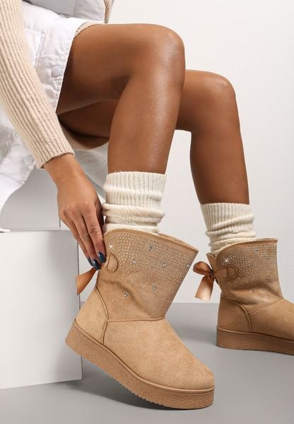 Beżowe Śniegowce Susitna. Brązowe śniegowce damskie Renee, z futra, przed kolano. Za 44.99 zł.