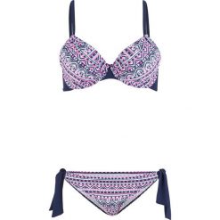 Bikini na fiszbinach (2 części) bonprix niebiesko-lila-biały. Niebieskie bikini bonprix, z nadrukiem. Za 59.99 zł.