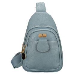 Niebieska stylowa mała saszetka damska z eko skóry zdobionej złotymi okuciami nerka crossbody Peterson. Niebieskie nerki i saszetki damskie Peterson, z aplikacjami, z materiału. Za 89.99 zł.