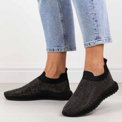 Czarne sportowe buty damskie z cyrkoniami DiA Tw121. Czarne obuwie sportowe casual damskie DiA, ze skóry, trekkingowe. Za 169.00 zł.