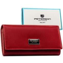 Czerwony portfel damski ze skóry naturalnej i ekologicznej zamykany zatrzaskiem PTN PS122-HNL Peterson. Czerwone portfele damskie Peterson, bez wzorów, ze skóry. Za 129.99 zł.