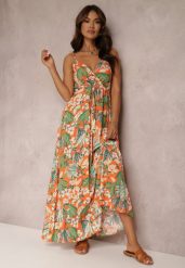 Pomarańczowa Sukienka Nourane. Brązowe sukienki damskie Renee, bez wzorów, z tkaniny, boho, bez ramiączek. W wyprzedaży za 75.99 zł.