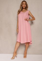 Różowa Basicowa Sukienka o Rozkloszowanym Kroju Mevolira. Czerwone sukienki damskie Renee, bez wzorów, eleganckie, bez ramiączek. W wyprzedaży za 47.99 zł.