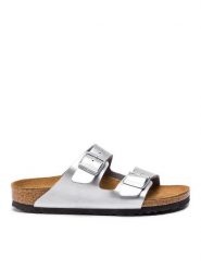 Birkenstock Klapki Arizona Bs 1012283 Srebrny. Szare klapki damskie Birkenstock, bez wzorów, ze skóry, bez obcasa, bez zapięcia. Za 269.99 zł.