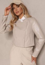 Beżowa Kurtka w Stylu Ramoneski z Guzikami Sesiloria. Brązowe kurtki damskie Renee, m, bez wzorów, z jeansu, bez kaptura. Za 159.99 zł.