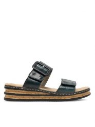 Rieker Klapki 62954-12 Granatowy. Niebieskie klapki damskie Rieker, bez wzorów, ze skóry, bez obcasa, bez zapięcia. Za 299.99 zł.