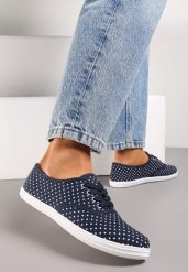 Granatowe Tenisówki przed Kostkę w Kropki Porenia. Niebieskie obuwie sportowe damskie Renee, przed kostkę, bez zapięcia, tenisowe. Za 34.99 zł.
