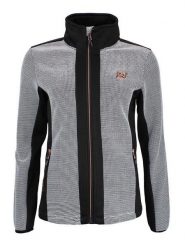 Peak Mountain Kurtka polarowa "Adagio" w kolorze czarno-szarym rozmiar: L. Czarne kurtki damskie Peak Mountain, l, z aplikacjami, z materiału, bez kaptura. Za 217.99 zł.