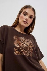 Bluza z nadrukiem ciemnbrązowa. Bluzy damskie MOODO, s, bez wzorów, z bawełny, bez kaptura. W wyprzedaży za 23.99 zł.