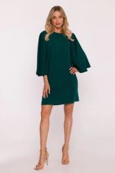 Elegancka sukienka trapezowa z bufiastymi rękawami zielona. Zielone sukienki damskie Stylove, bez wzorów, eleganckie, bez ramiączek. Za 329.00 zł.