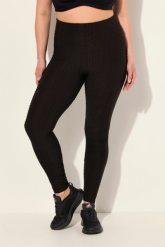 Damskie Legginsy sportowe z fakturą wysoka stan szeroki elastyczny pas. Czarne legginsy damskie Ulla Popken, plus size, bez wzorów, z elastanu. Za 239.99 zł.