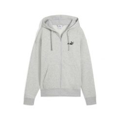 Damska rozpinana bluza z kapturem i małym logo ESS Comfort PUMA. Szare bluzy damskie Puma, m, bez wzorów, z bawełny, z kapturem. Za 245.47 zł.