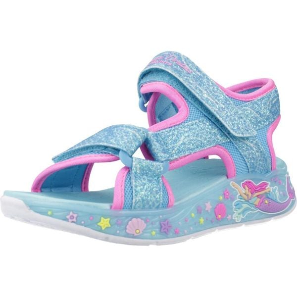 Sandały SKECHERS LIGHTS MERMAID DR Niebieski. Niebieskie sandały damskie Skechers, bez wzorów, z tkaniny, bez obcasa, bez zapięcia. Za 188.99 zł.