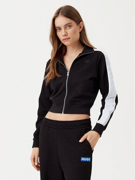 HUGO Bluza Dobine 50531178 Czarny Regular Fit. Czarne bluzy damskie Hugo, l, bez wzorów, z bawełny, bez kaptura. Za 299.99 zł.