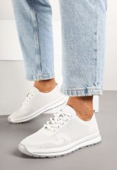 Białe Skórzane Buty Sportowe na Płaskiej Podeszwie ze Skórzaną Wkładką Ozdobione Perforacją Falali. Białe obuwie sportowe casual damskie Renee, z jeansu. Za 159.99 zł.