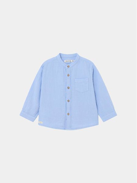 Mayoral Koszula 1114 Niebieski Regular Fit. Niebieskie koszule chłopięce Mayoral, bez wzorów, z bawełny, bez kołnierzyka, bez ramiączek. Za 109.99 zł.