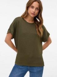 Vero Moda Koszulka w kolorze khaki rozmiar: L. Brązowe bluzki damskie Vero Moda, l, bez wzorów, bez kołnierzyka, bez ramiączek. Za 74.81 zł.
