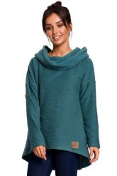 Turkusowa Asymetryczna Bluza Oversize z Kapturem. Niebieskie bluzy damskie MOE, l, bez wzorów, z bawełny, z kapturem. Za 253.90 zł.
