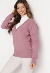 Ciemnoróżowa Bawełniana Bluza z Dekoltem w Serek Gitra. Czerwone bluzy damskie Born2be, bez wzorów, z bawełny, bez kaptura. Za 89.99 zł.