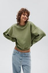 Bluza damska typu oversize w kolorze GREEN OIL - PINEY-UNI. Zielone bluzy damskie Marsala, uniwersalny, bez wzorów, z bawełny, bez kaptura. Za 259.90 zł.