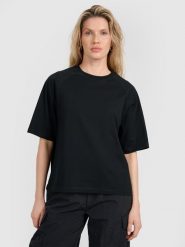 4F T-shirt oversize gładki damski - czarny M. Czarne t-shirty damskie 4F, m, bez wzorów, z bawełny, bez kołnierzyka. W wyprzedaży za 39.99 zł.