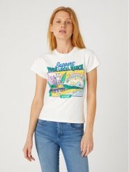 WRANGLER DAMSKA KOSZULKA WRANGLER SHRUNKEN BAND TEE WORN WHITE 112332013. Białe bluzki damskie Wrangler, s, bez wzorów, bez kołnierzyka, bez ramiączek. Za 89.99 zł.