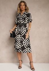 Czarna Sukienka z Wiskozą Lnem i Geometrycznym Wzorem Sadelive. Czarne sukienki damskie Renee, bez wzorów, z wiskozy, eleganckie, bez ramiączek. W wyprzedaży za 62.99 zł.
