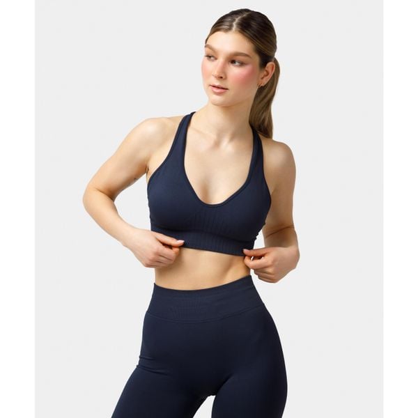 Biustonosz bezszwowy Carpatree Elite granatowy. Niebieskie biustonosze sportowe damskie Carpatree, bez wzorów. W wyprzedaży za 129.99 zł.