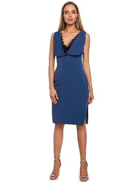 Made of emotion Sukienka w kolorze niebiesko-czarnym rozmiar: S. Czarne sukienki damskie Made Of Emotion, bez wzorów, z koronki, bez ramiączek. Za 56.93 zł.