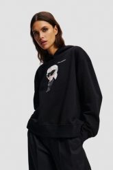 KARL LAGERFELD Czarna damska bluza z kapturem Ikon Aquarelle K. Czarne bluzy damskie KARL LAGERFELD, s, bez wzorów, z kapturem. W wyprzedaży za 899.99 zł.